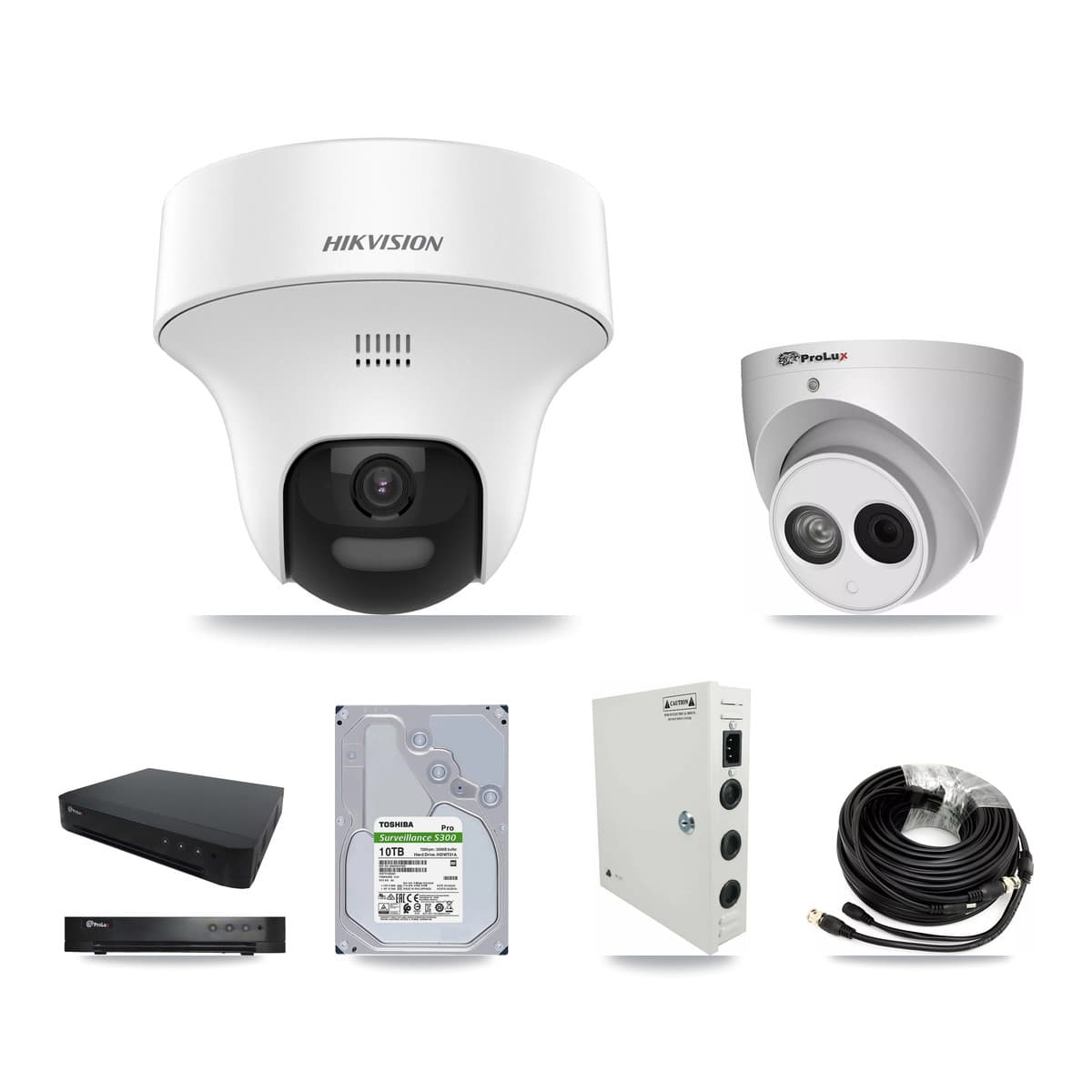 Hikvision & Prolux 16-Channel 4MP – 5MP CCTV Kit — 11 DS-2CE70K0T 5MP + 1 PXC-612C4W-A 4MP Turret Cameras + 10TB Recording (PXD-8216 Recorder)
