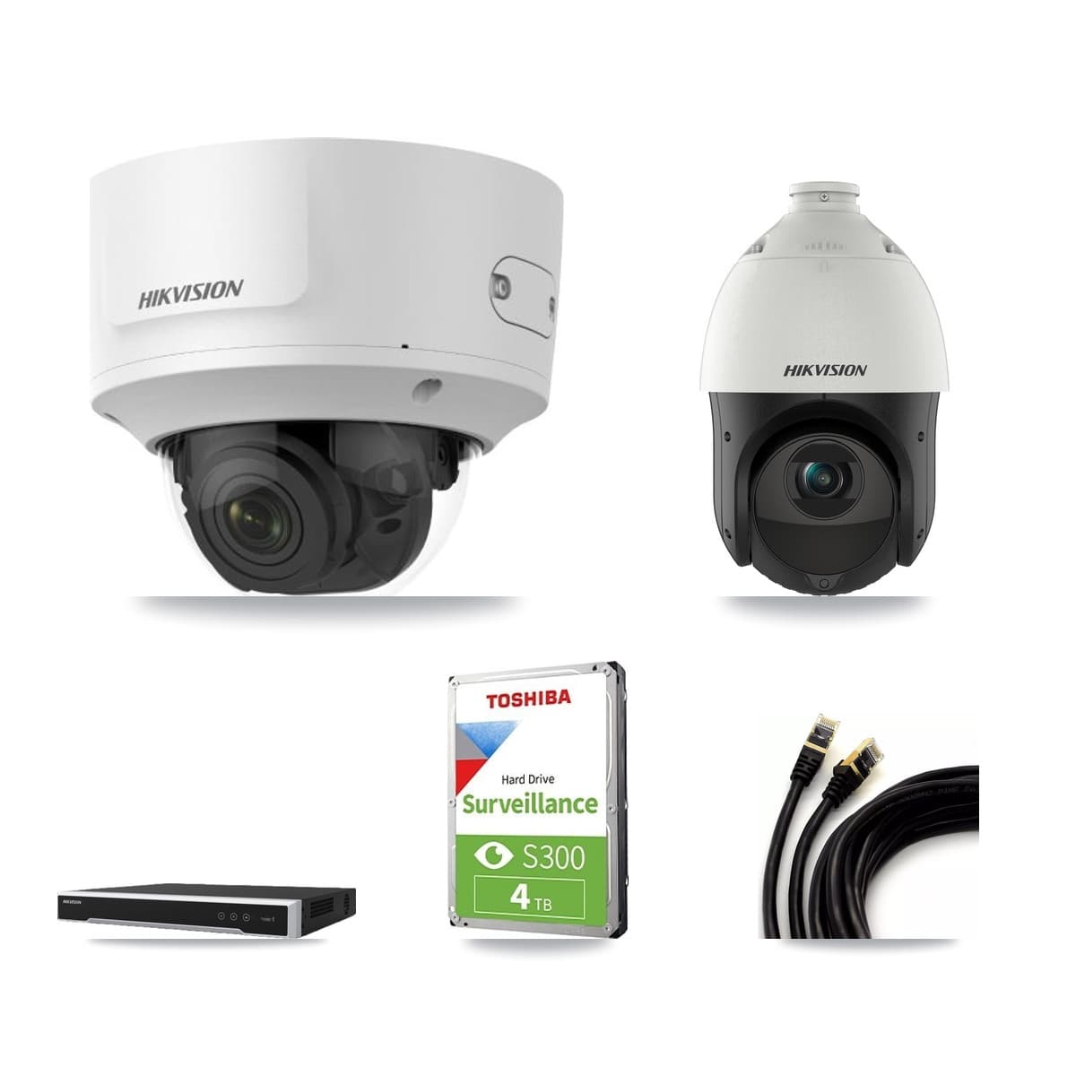Hikvision 8-Channel 2MP – 4MP CCTV Kit — 2 2MP Dome + 2 4MP PTZ Cameras + 4TB Recording (DS-7608NI-M2 Recorder) - Image 1