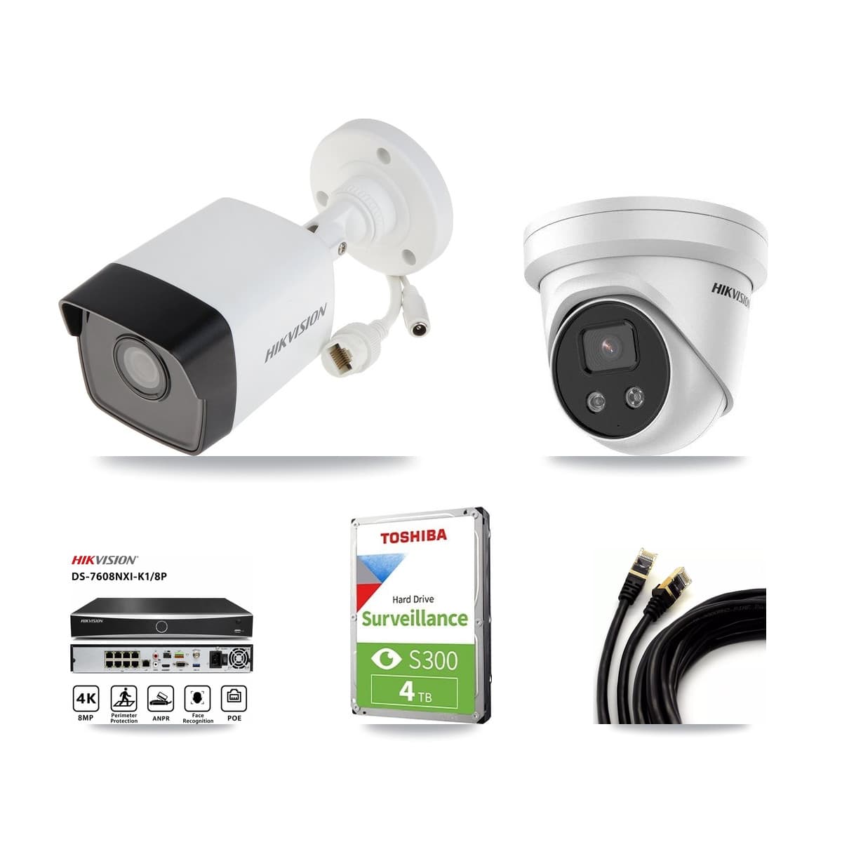 Hikvision 8-Channel 5MP CCTV Kit — 2 Bullet + 1 Turret Cameras + 4TB Recording