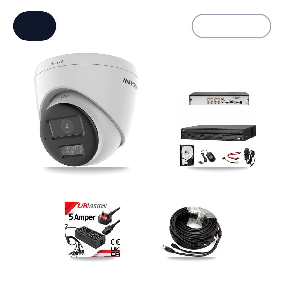 Hikvision & Dahua 8-Channel 5MP CCTV Kit — 8 DS-2CE78K0T-LTS Turret Cameras + 10TB Recording (XVR-3108AD-4K Recorder)