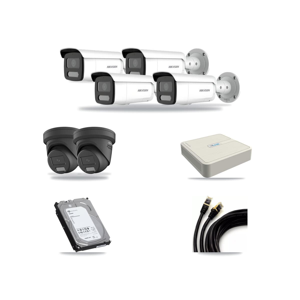 Hikvision & HiLook 8-Channel 4MP CCTV Kit — 2 Black Turret + 4 Bullet Cameras + 6TB Recording - Image 1