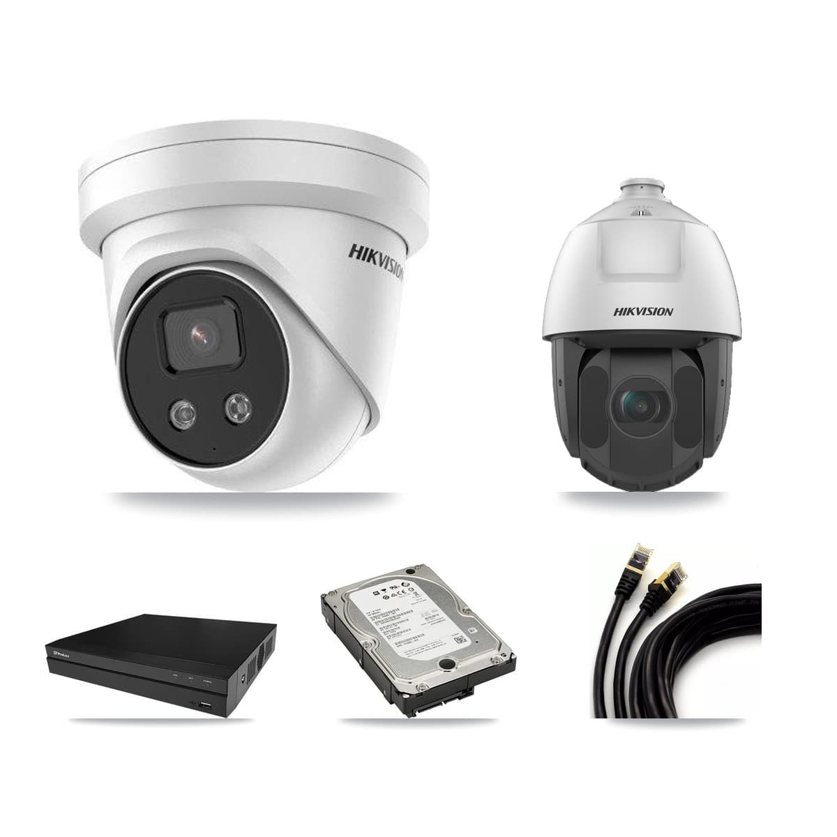 Hikvision & Prolux 8-Channel 2MP – 5MP CCTV Kit — 3 5MP Turret + 1 2MP PTZ Cameras + 5TB Recording