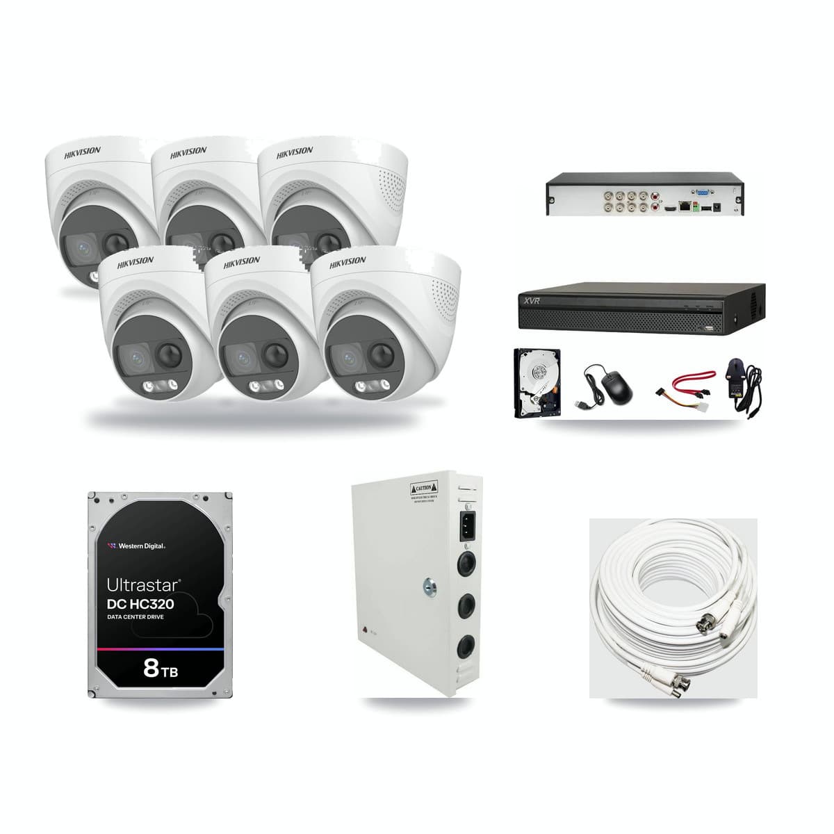 8-Channel 5MP CCTV Kit — 6 DS-2CE72KF3T Hikvision Turret Cameras + 8TB Recording (XVR-3108AD Recorder) - Image 1