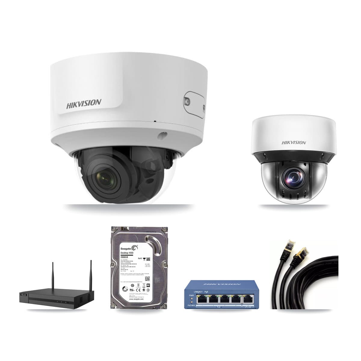 Hikvision & HiLook 4-Channel 2MP – 4MP CCTV Kit — 1 DS-2CD2723G0 2MP Dome + 1 DS-2DE4A425IW 4MP PTZ Cameras + 2TB Recording - Image 1