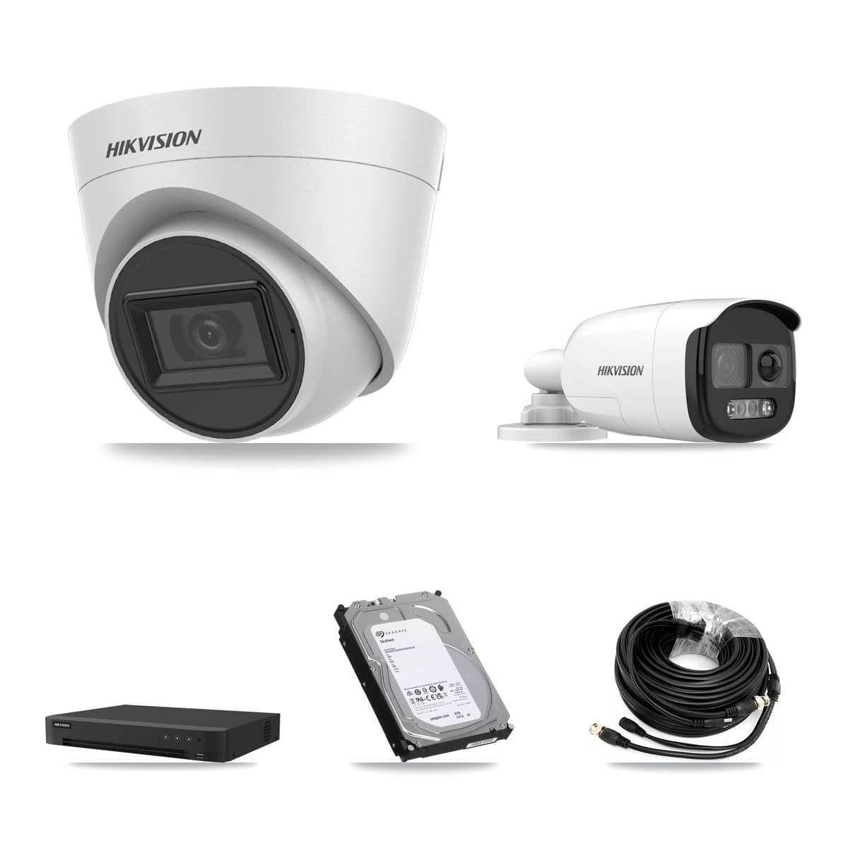 Hikvision 16-Channel 5MP CCTV Kit — 1 Bullet + 7 White Turret Cameras + 6TB Recording