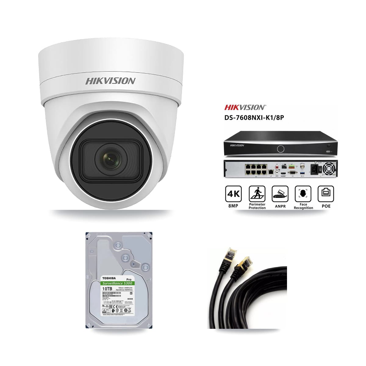 Hikvision 8-Channel 4MP CCTV Kit — 7 DS-2CD2H45FWD Turret Cameras + 10TB Recording (DS-7608NXI Recorder)