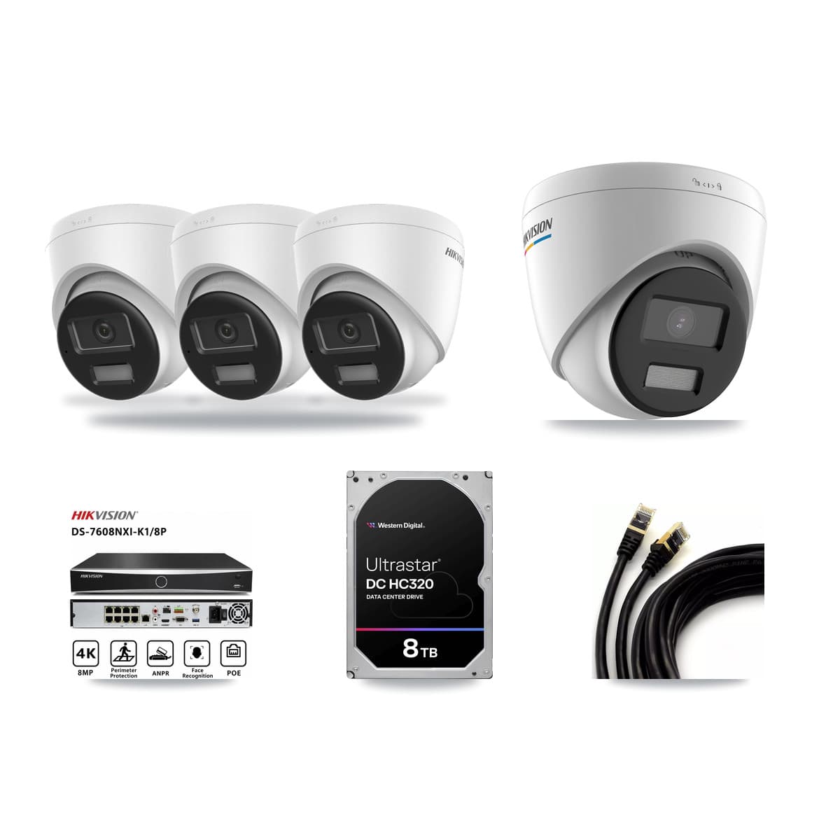 Hikvision 8-Channel 2MP – 4K CCTV Kit — 1 2MP + 3 4K Turret Cameras + 8TB Recording - Image 1