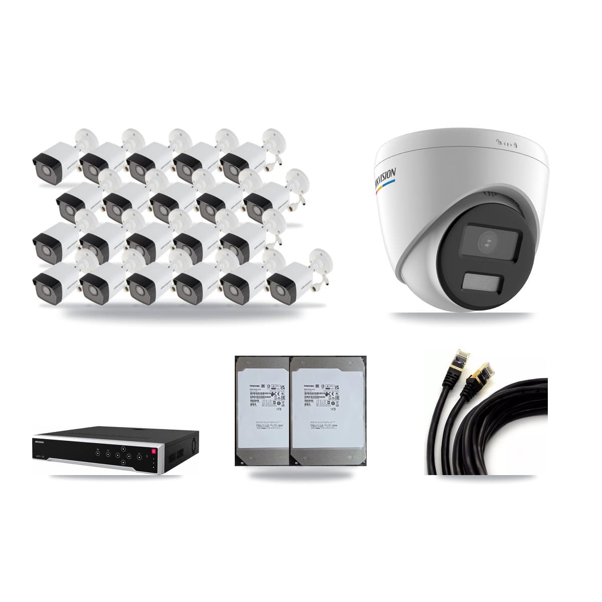 Hikvision 32-Channel 2MP – 5MP CCTV Kit — 21 5MP Bullet + 1 2MP Turret Cameras + 2× 14TB Recording - Image 1
