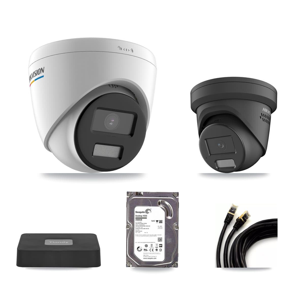 Hikvision & Tiandy 4-Channel 2MP – 4MP CCTV Kit — 1 2MP + 1 Black 4MP Turret Cameras + 2TB Recording