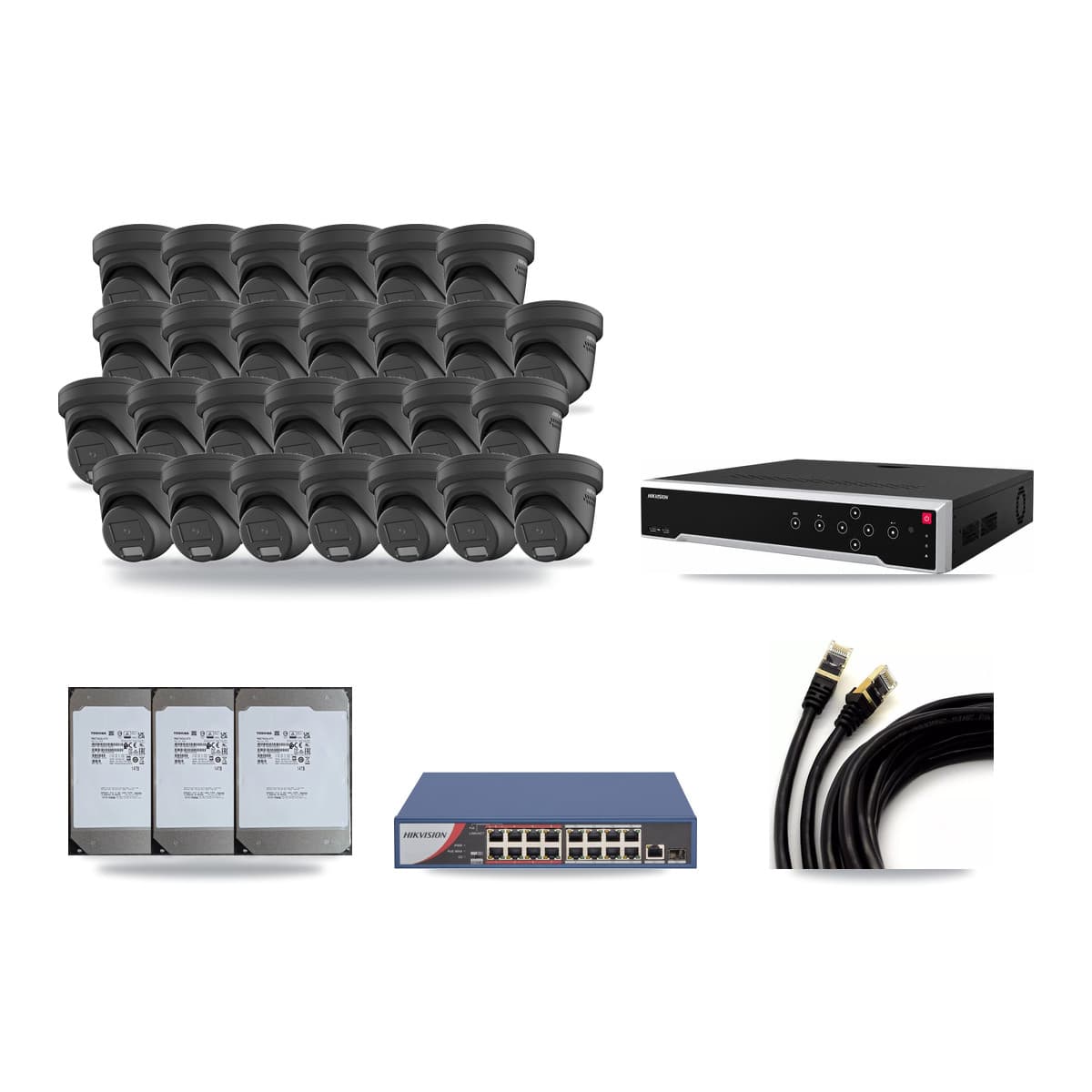 Hikvision 32-Channel 4MP CCTV Kit — 27 Turret Cameras + 3× 14TB Recording - Image 1