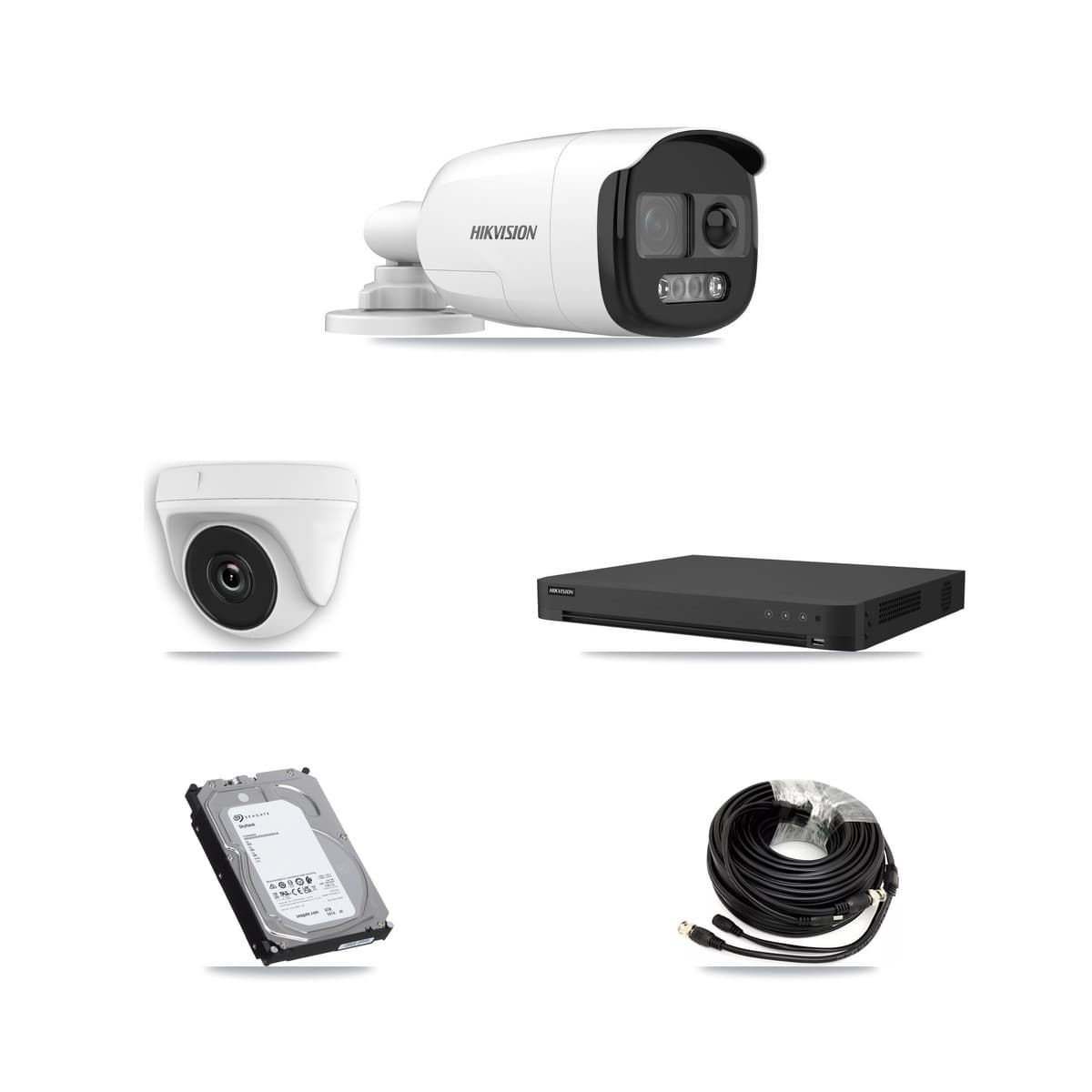 Hikvision 16-Channel 2MP – 5MP CCTV Kit — 3 DS-2CE12KF3T 5MP Bullet + 3 White HDT-2MP-N20W 2MP Dome Cameras + 6TB Recording (IDS-7216HUHI Recorder)
