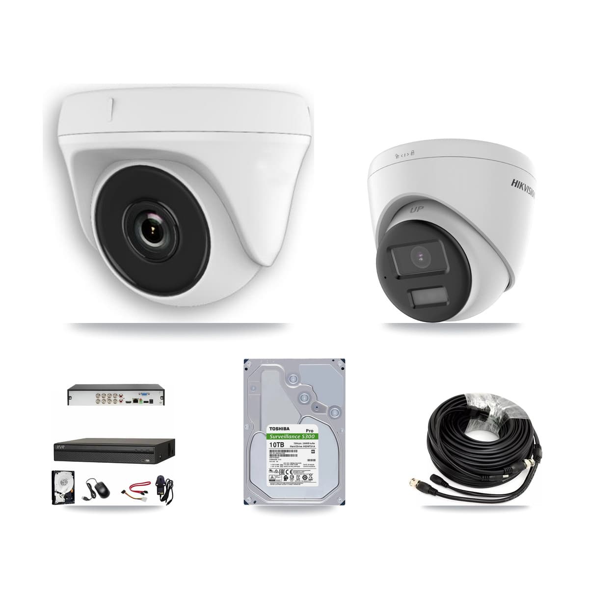 Hikvision & Dahua 8-Channel 2MP – 4K CCTV Kit — 2 4K Turret + 6 White 2MP Dome Cameras + 10TB Recording (XVR-3108AD Recorder)
