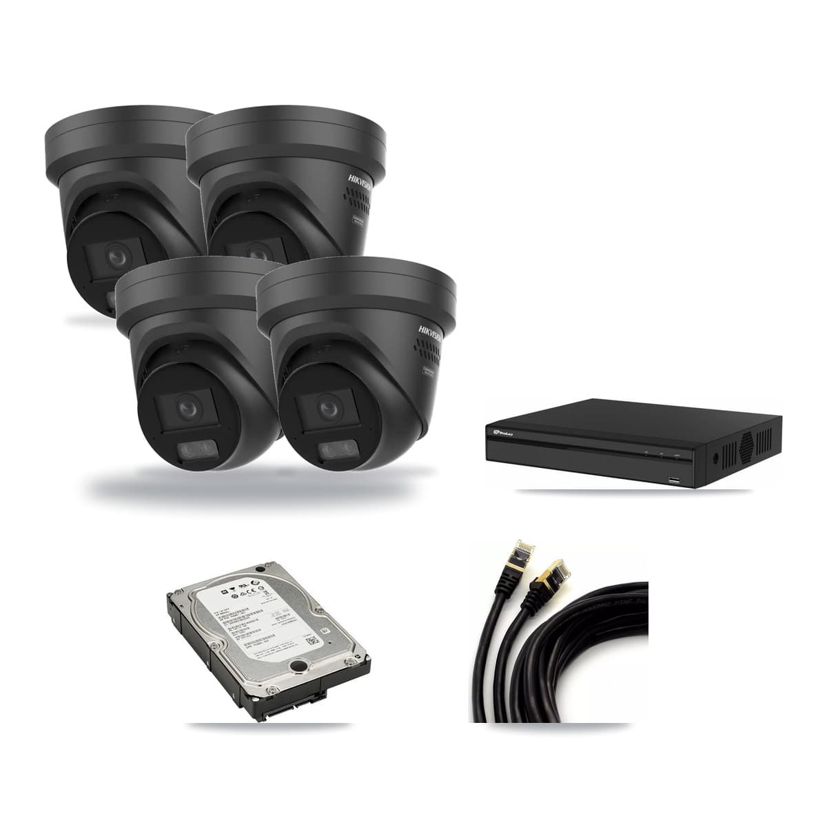Hikvision & Prolux 4-Channel 4K CCTV Kit — 4 Black Turret Cameras + 5TB Recording - Image 1