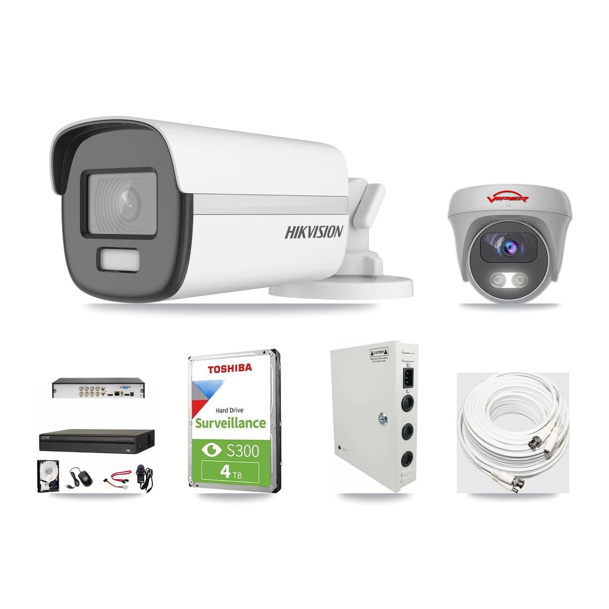 8-Channel 5MP – 4K CCTV Kit — 1 Hikvision 4K Bullet + 1 Viper White 5MP Cameras + 4TB Recording (XVR-3108AD Recorder) - Image 1