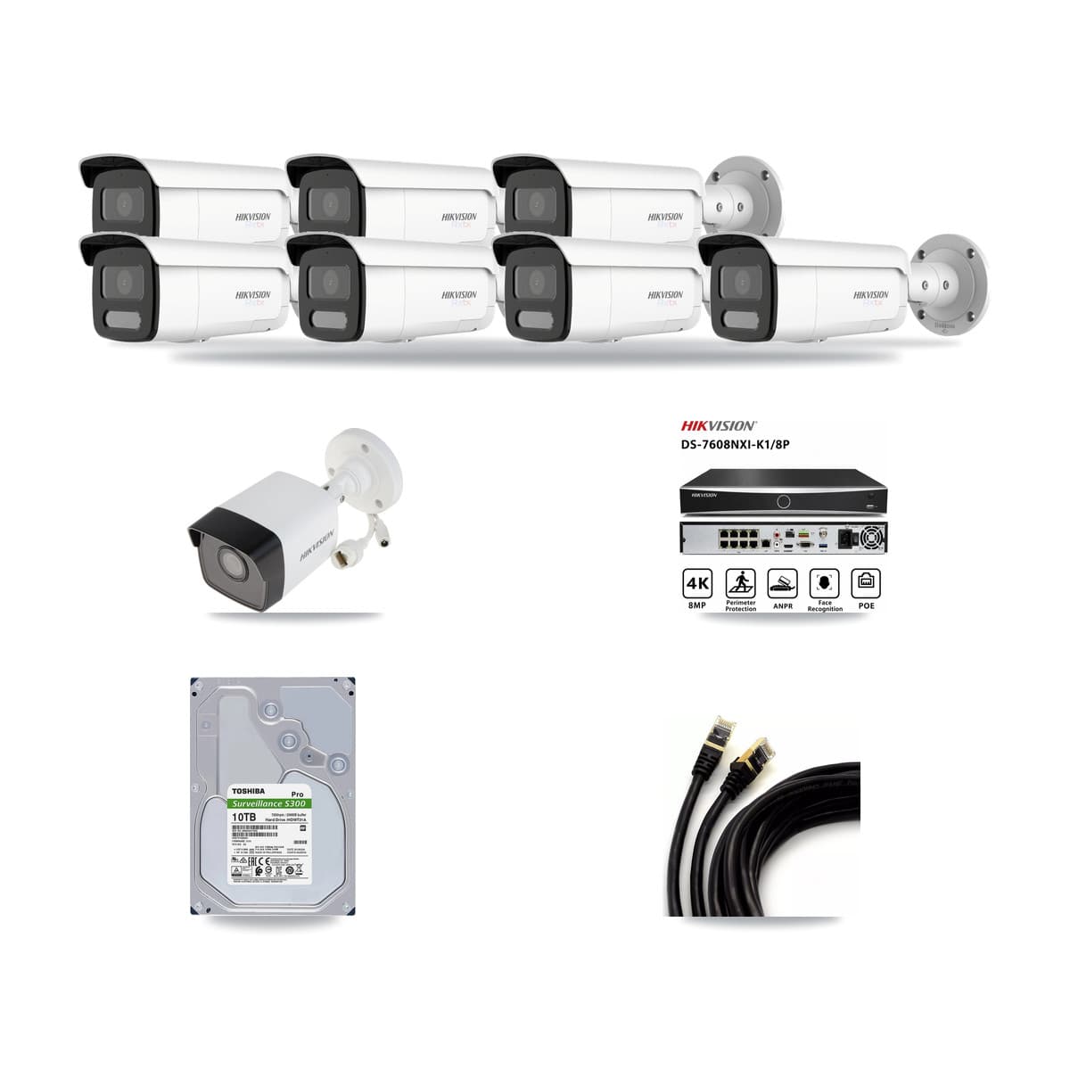 Hikvision 8-Channel 5MP – 4K CCTV Kit — 1 5MP + 7 4K Bullet Cameras + 10TB Recording - Image 1
