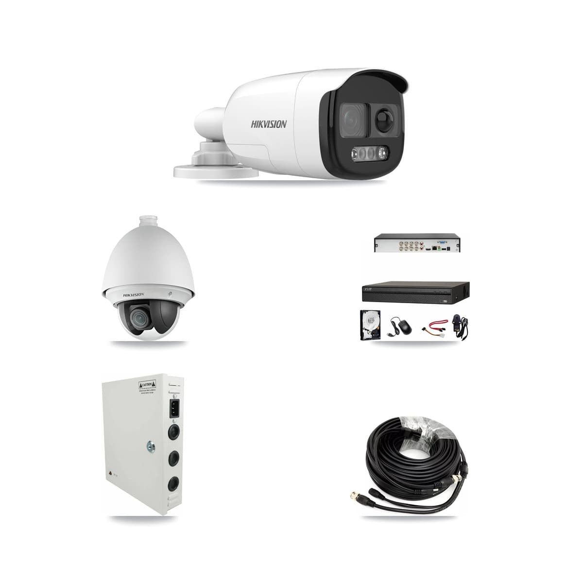 Hikvision & Dahua 8-Channel 2MP – 5MP CCTV Kit — 1 DS-2AE4225T 2MP PTZ + 2 DS-2CE12KF3T 5MP Bullet Cameras + 3TB Recording