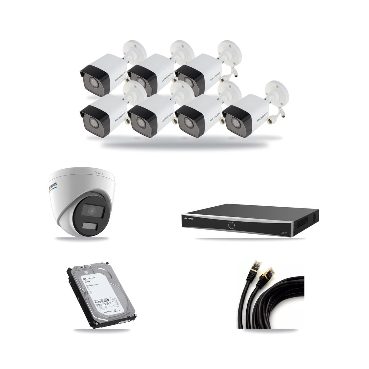 Hikvision 16-Channel 2MP – 5MP CCTV Kit — 7 5MP Bullet + 1 2MP Turret Cameras + 6TB Recording (DS-7616NXI Recorder) - Image 1