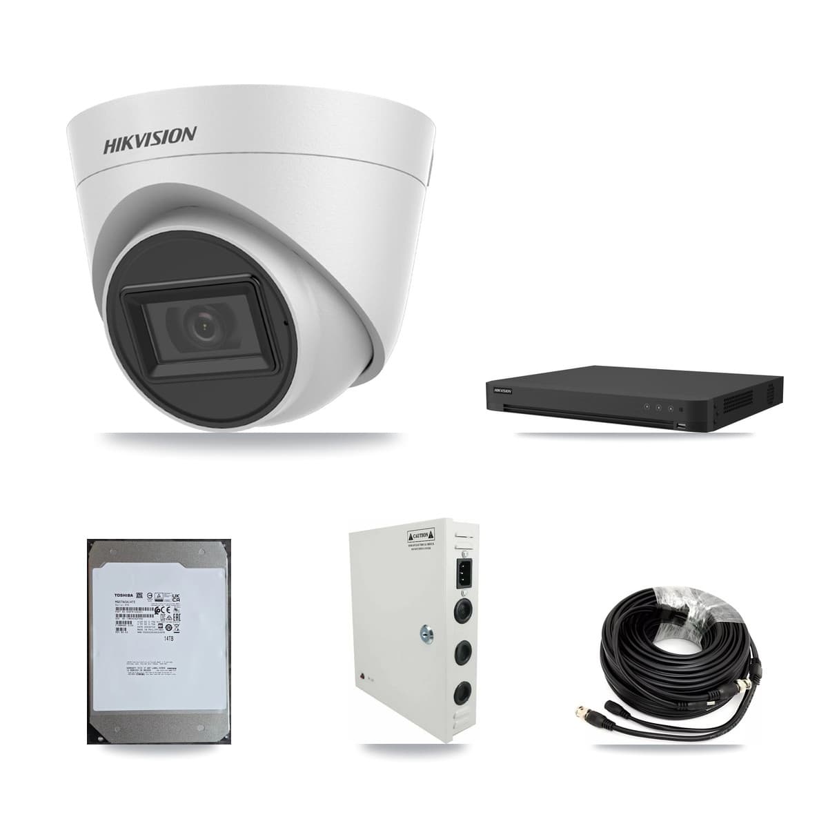 Hikvision 16-Channel 5MP CCTV Kit — 12 White Turret Cameras + 14TB Recording