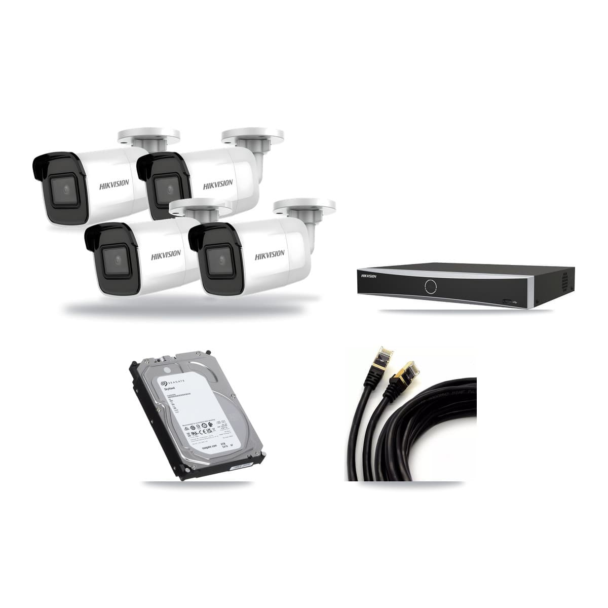 Hikvision 4-channel CCTV kit: 4 cameras (4× 4K Bullet), 6TB hard drive