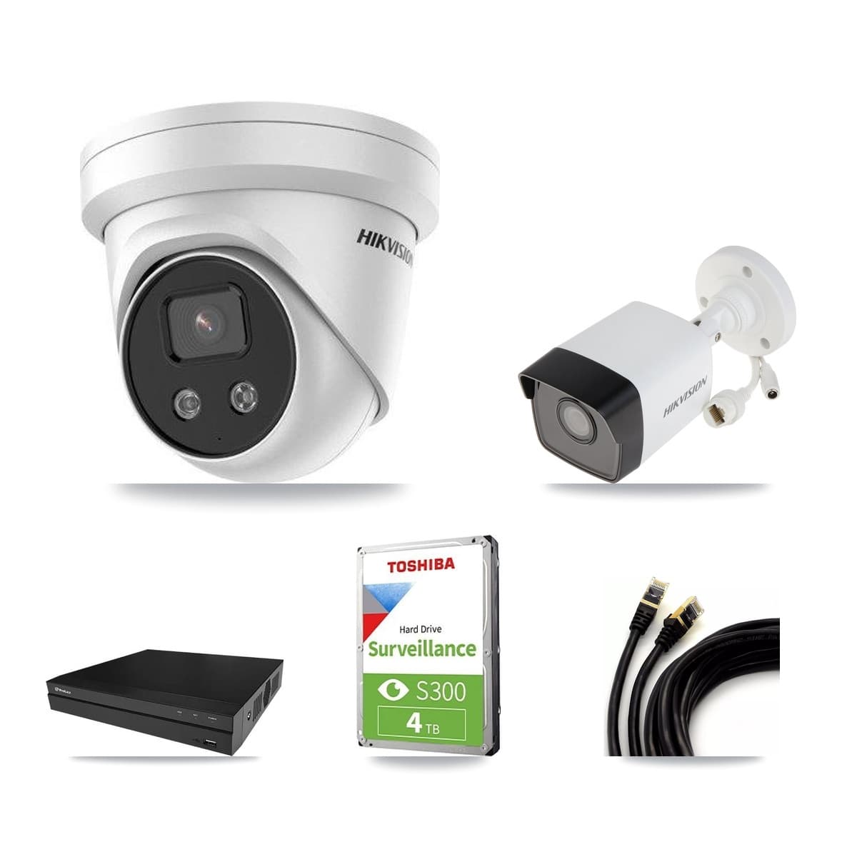 Hikvision & Prolux 8-Channel 5MP CCTV Kit — 1 Bullet + 2 Turret Cameras + 4TB Recording