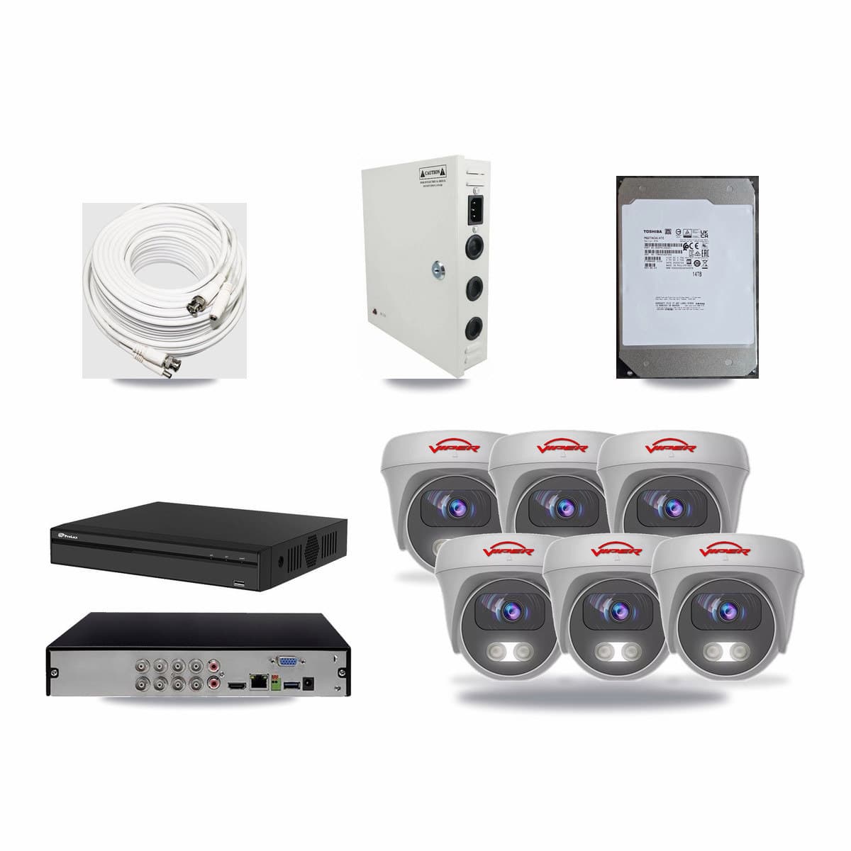 Prolux 8-channel CCTV kit: 6 cameras (6× 5MP Camera), 14TB hard drive