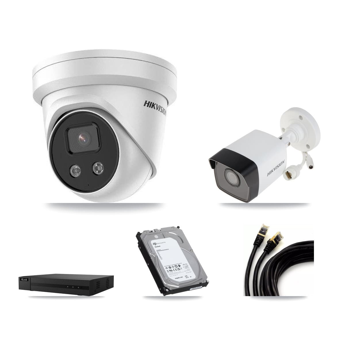 Hikvision & HiLook 8-Channel 5MP CCTV Kit — 2 Bullet + 5 Turret Cameras + 6TB Recording