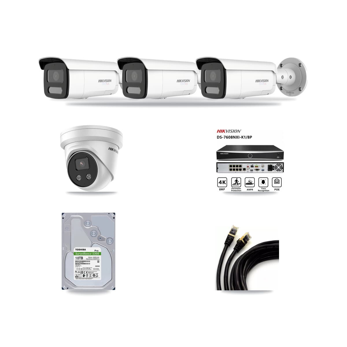 Hikvision 8-Channel 5MP – 4K CCTV Kit — 3 4K Bullet + 1 5MP Turret Cameras + 10TB Recording - Image 1