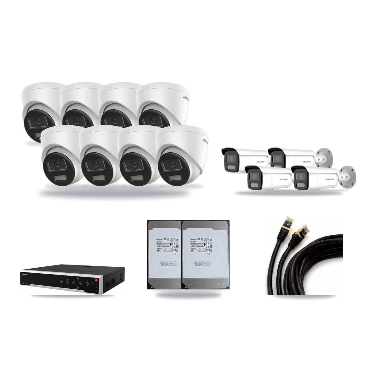Hikvision 32-Channel 4MP – 4K CCTV Kit — 8 4K Turret + 4 4MP Bullet Cameras + 2× 14TB Recording - Image 1