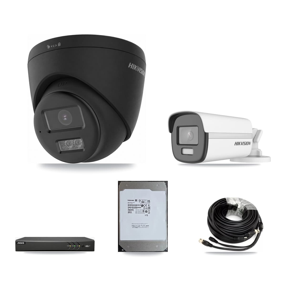 Hikvision & ANNKE 4-Channel 4K CCTV Kit — 1 Bullet + 3 Black Turret Cameras + 14TB Recording - Image 1