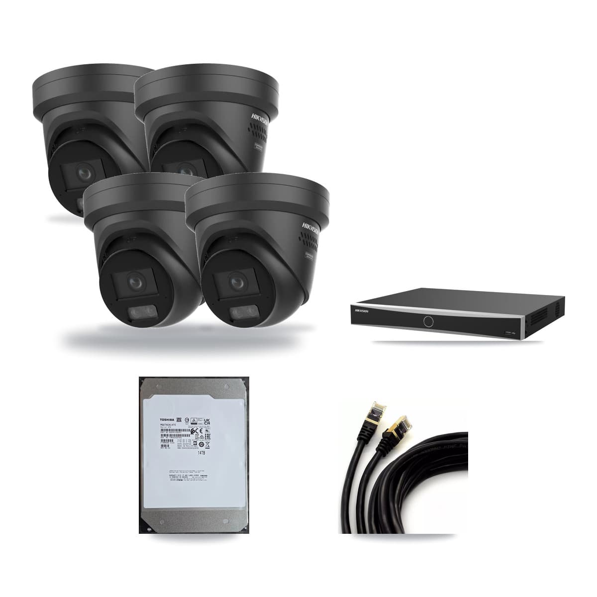 Hikvision 16-Channel 4K CCTV Kit — 4 Black Turret Cameras + 14TB Recording - Image 1