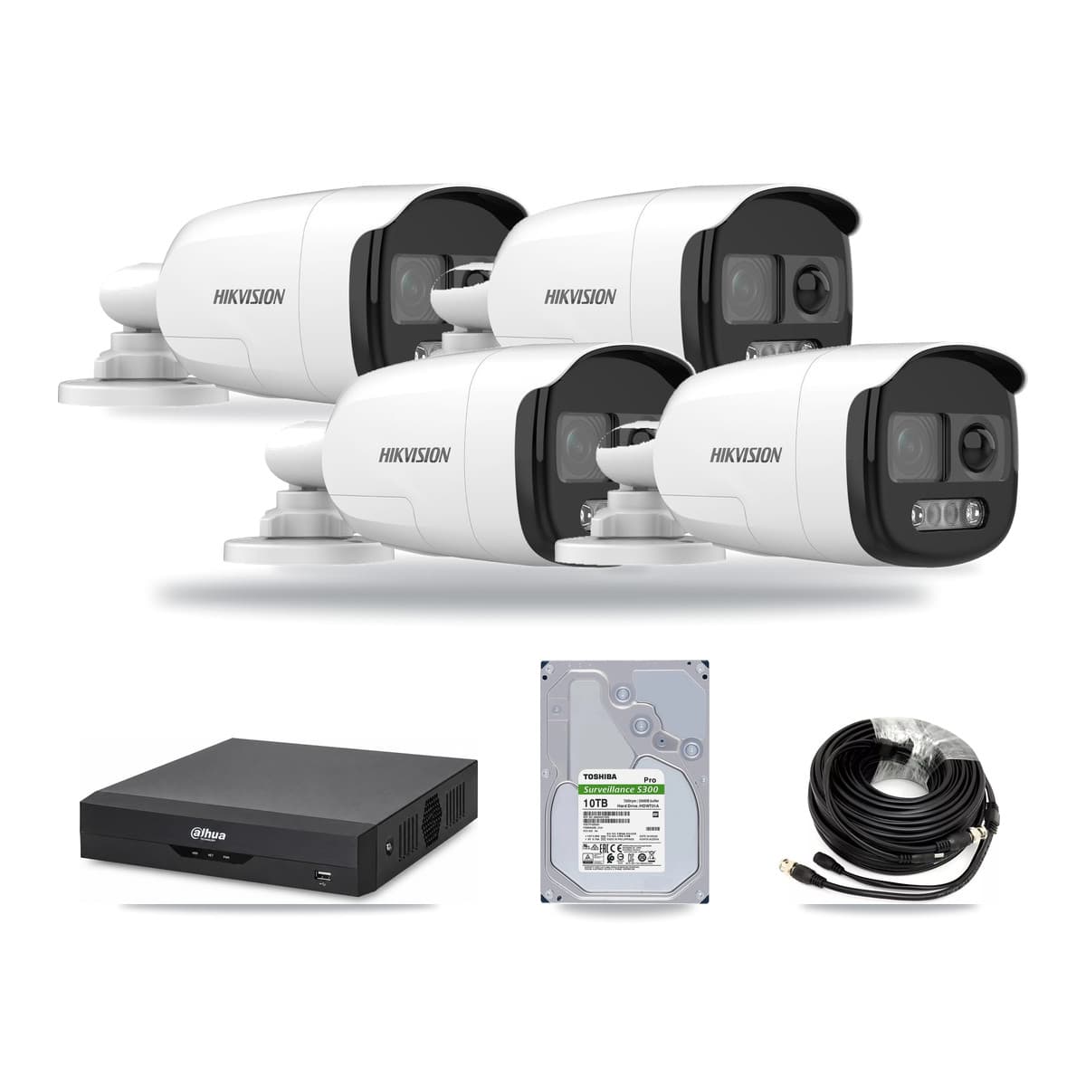 Hikvision & Dahua 4-Channel 5MP CCTV Kit — 4 DS-2CE12KF3T Bullet Cameras + 10TB Recording - Image 1