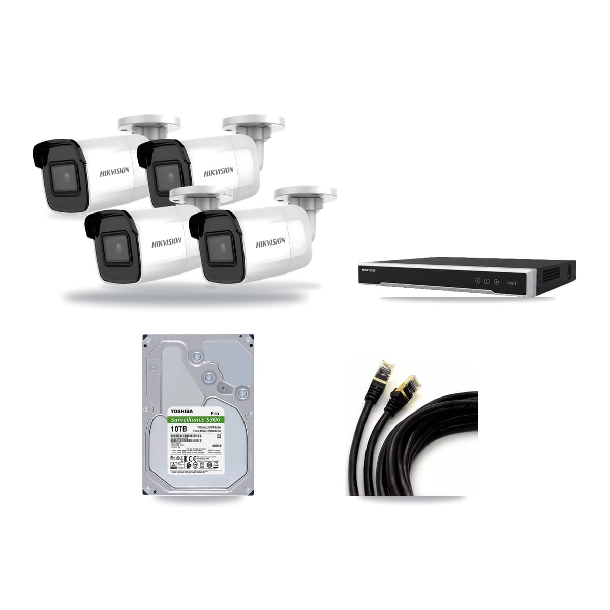 Hikvision 8-Channel 4K CCTV Kit — 4 Bullet Cameras + 10TB Recording (DS-7608NI-M2 Recorder) - Image 1