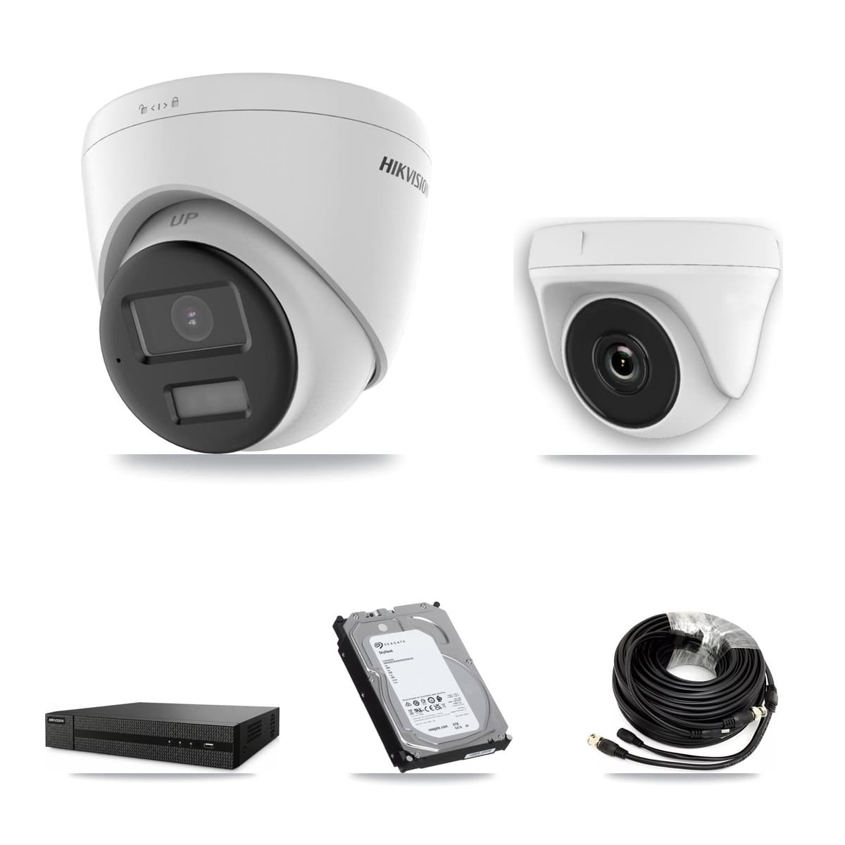 Hikvision 8-Channel 2MP – 4K CCTV Kit — 2 4K Turret + 2 White 2MP Dome Cameras + 6TB Recording (DVR-8CH Recorder)