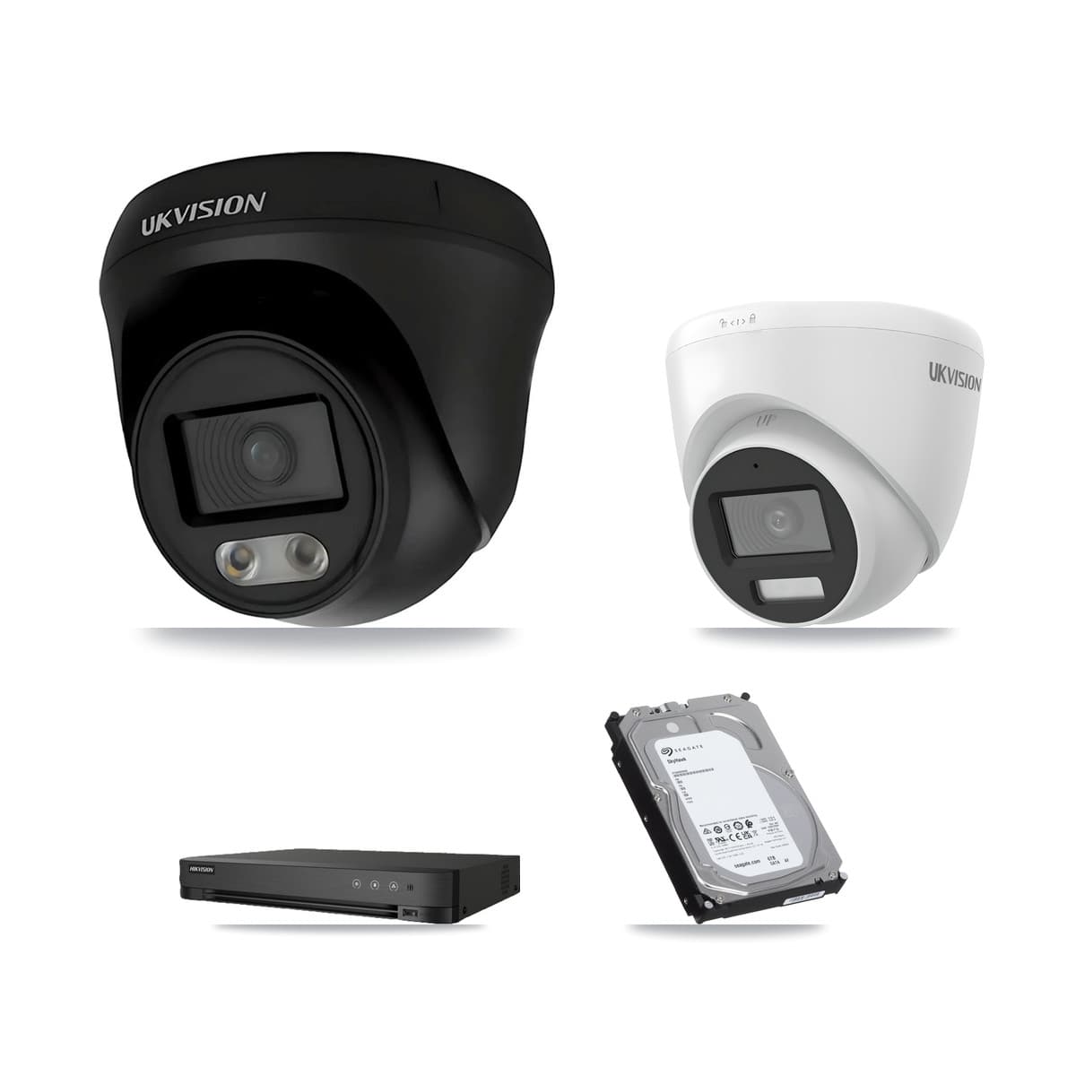 Hikvision 8-Channel 4K CCTV Kit — 2 UKVISION Cameras + 6TB Recording (IDS-7208HUHI Recorder)