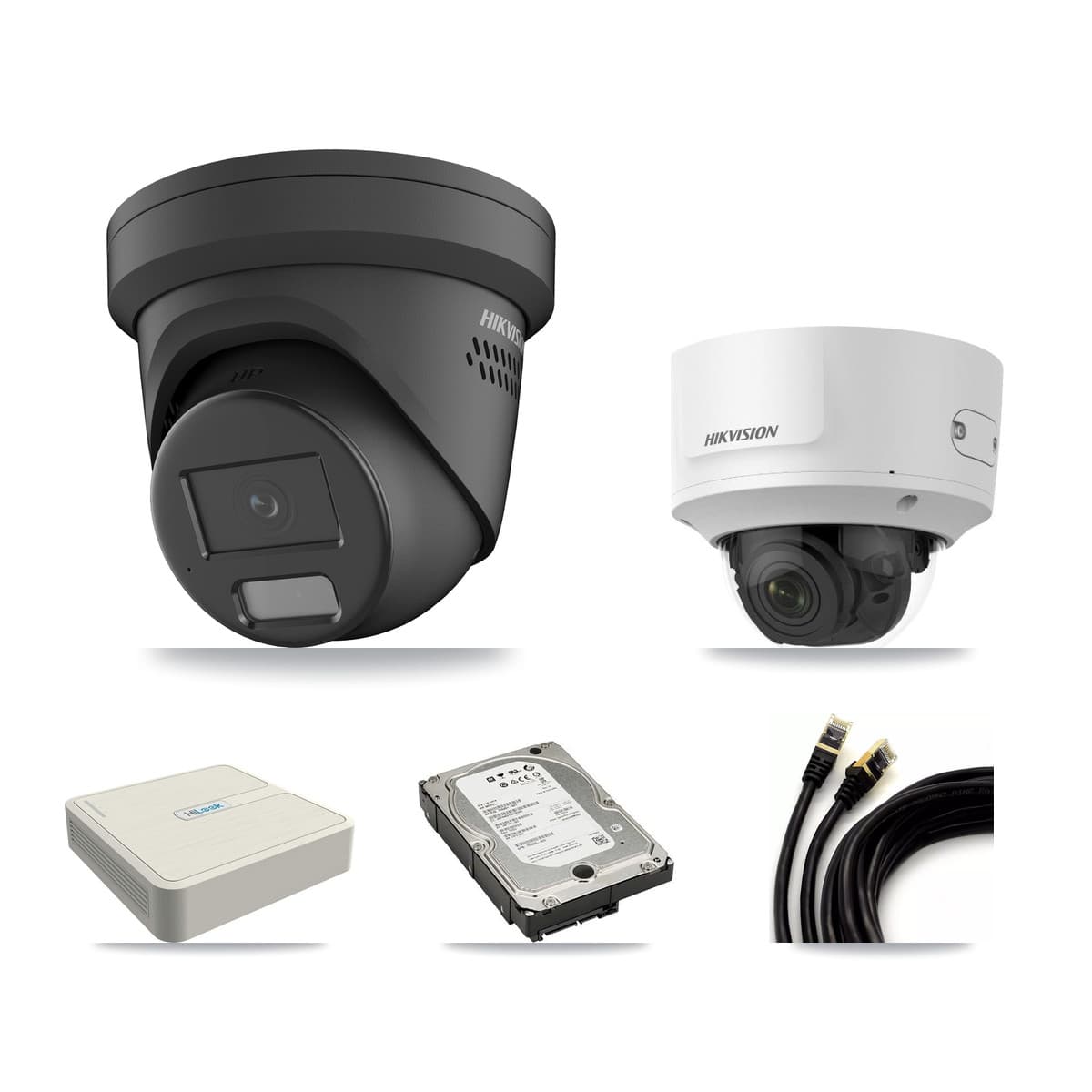 Hikvision & HiLook 8-Channel 2MP – 4MP CCTV Kit — 3 Black 4MP Turret + 1 2MP Dome Cameras + 5TB Recording
