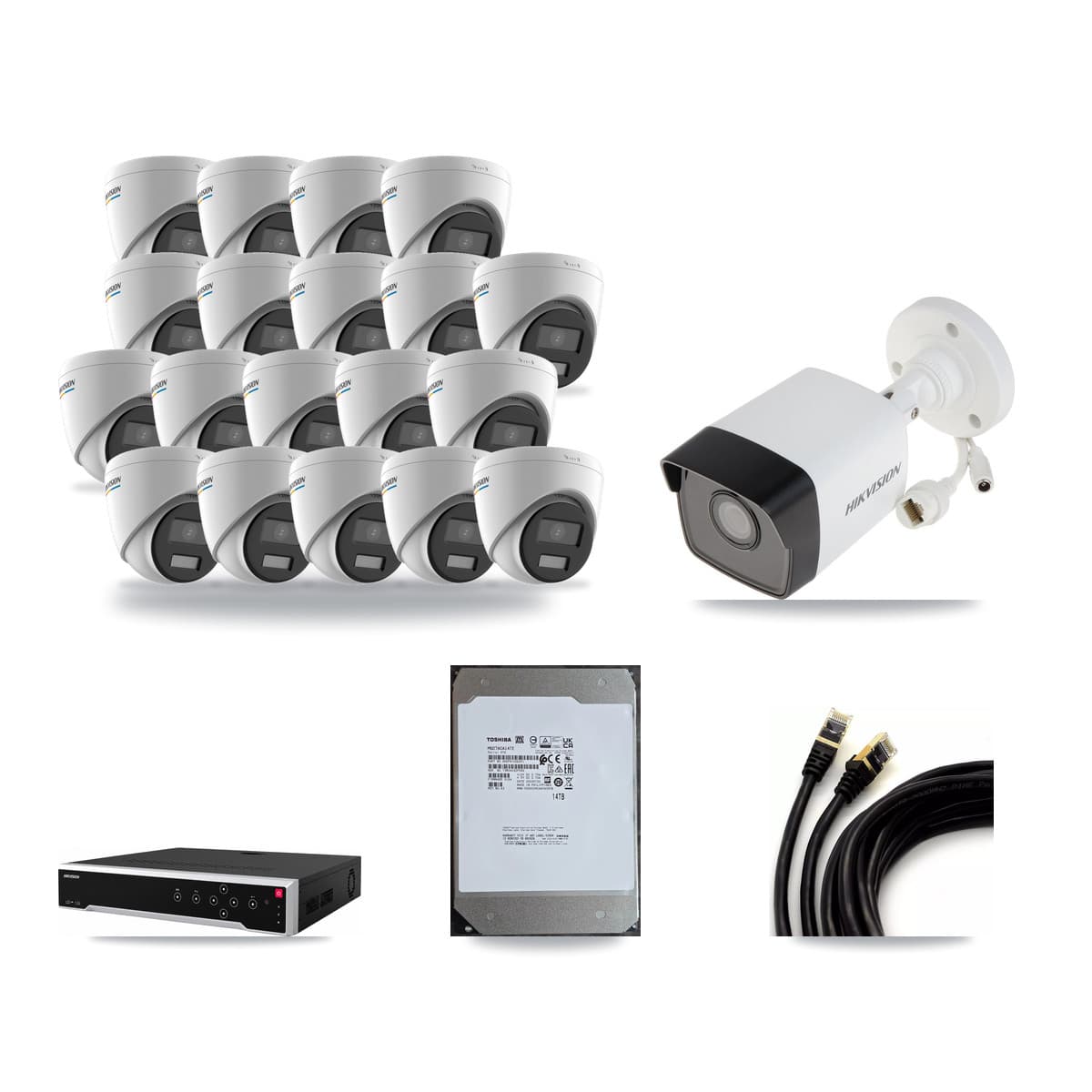 Hikvision 32-Channel 2MP – 5MP CCTV Kit — 1 5MP Bullet + 19 2MP Turret Cameras + 14TB Recording - Image 1