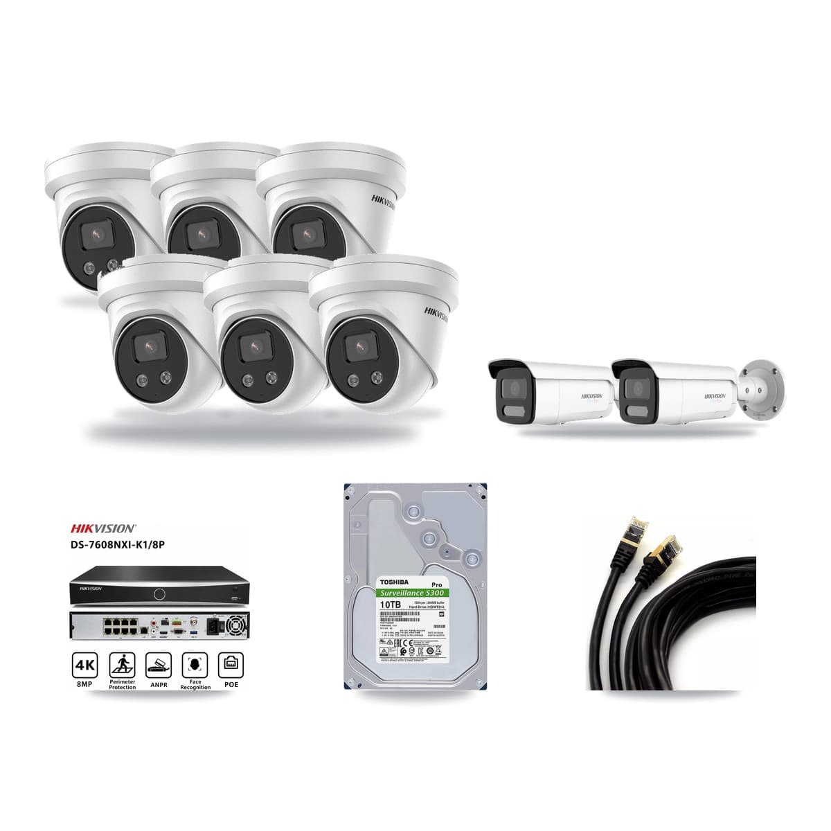 Hikvision 8-Channel 5MP – 4K CCTV Kit — 2 4K Bullet + 6 5MP Turret Cameras + 10TB Recording - Image 1