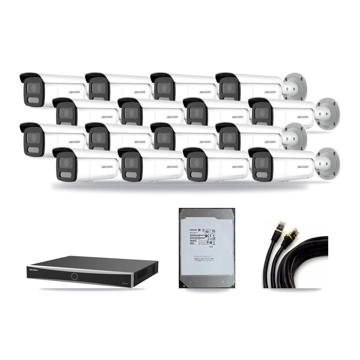 Hikvision 16-Channel 4MP – 4K CCTV Kit — 11 4MP + 5 White 4K Bullet Cameras + 14TB Recording (DS-7616NXI Recorder) - Image 1