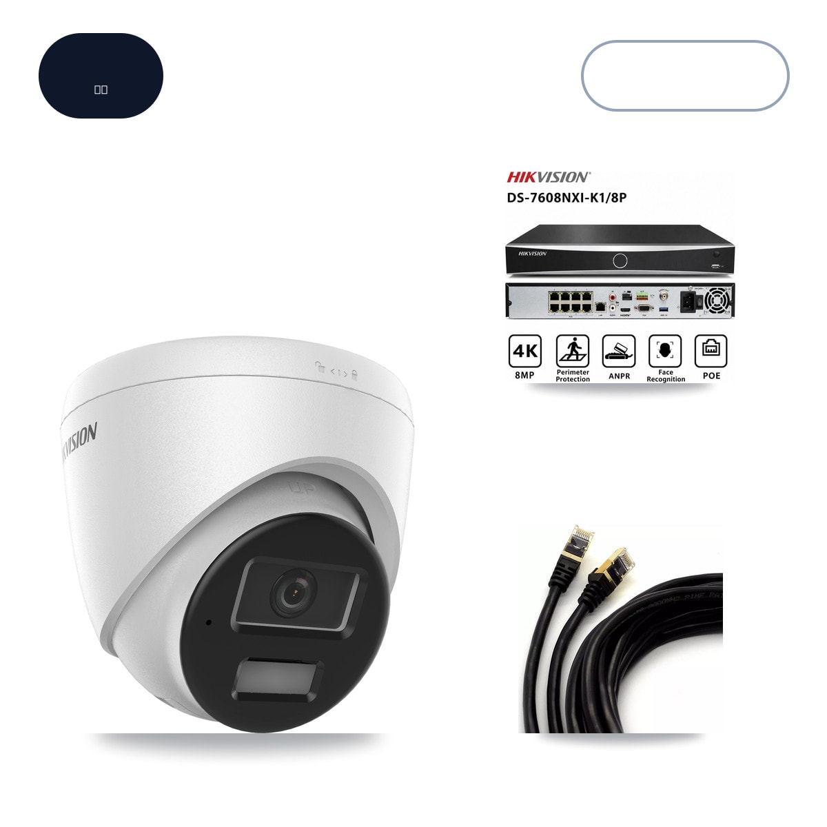 Hikvision DS-7608NXI-K1/8P 8-Channel NVR CCTV Kit — 3× DS-2CD1343G2-LIUF/SL 4MP Cameras + 6TB HDD