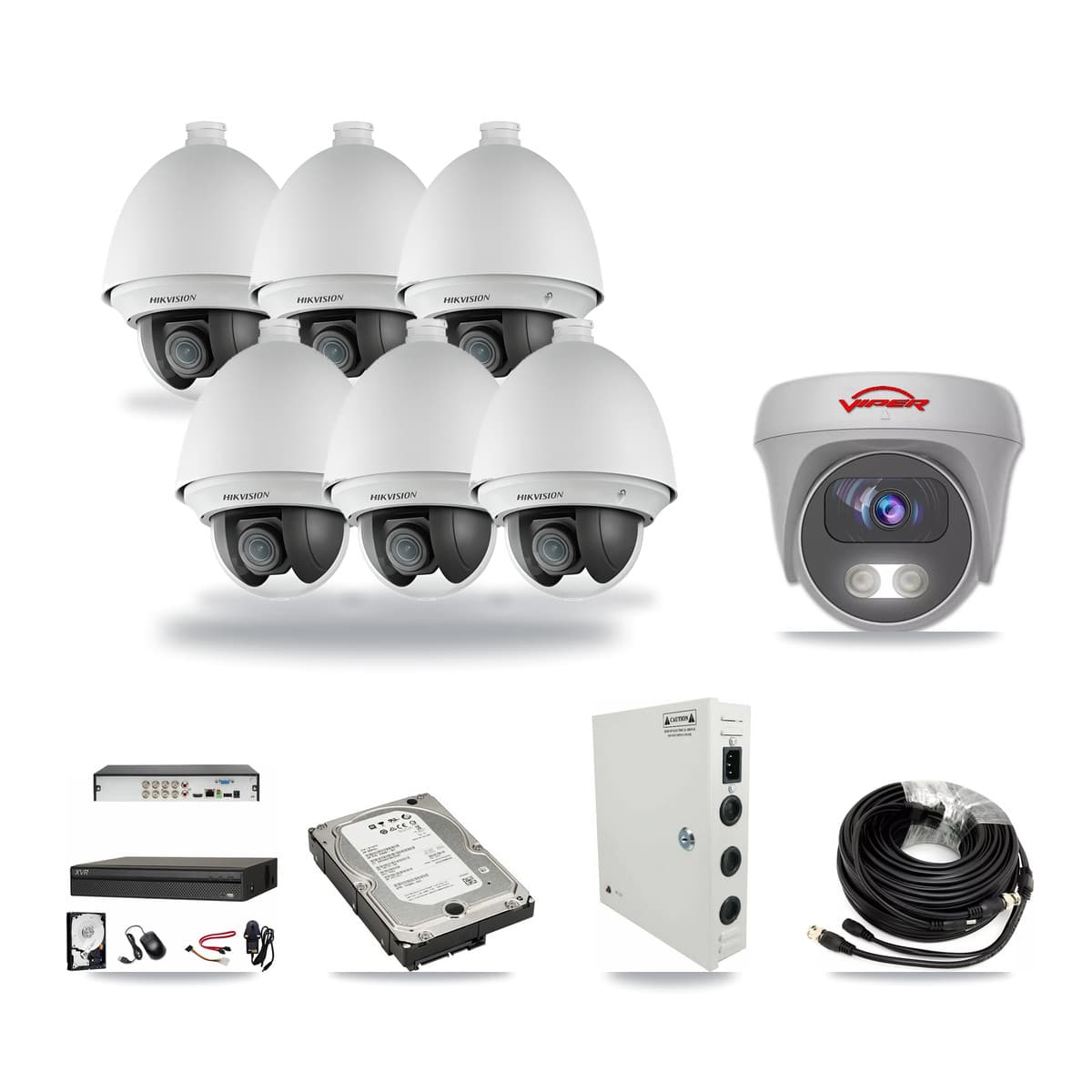 8-Channel 2MP – 5MP CCTV Kit — 6 2MP PTZ + 1 White 5MP Cameras + 5TB Recording (XVR-3108AD Recorder) - Image 1