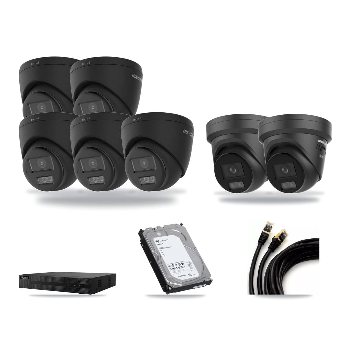 Hikvision & HiLook 8-Channel 4K CCTV Kit — 5 DS-2CD1383G2 + 2 DS-2CD2387G3 Turret Cameras + 6TB Recording - Image 1