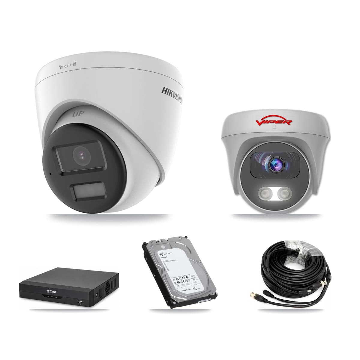 4-Channel 5MP – 4K CCTV Kit — 2 4K Turret + 2 White 5MP Cameras + 6TB Recording (DH-XVR5104HS Recorder) - Image 1
