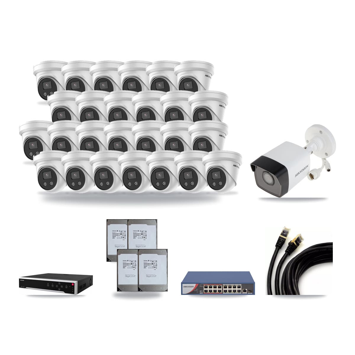 Hikvision 32-Channel 5MP CCTV Kit — 1 Bullet + 26 Turret Cameras + 4× 14TB Recording - Image 1