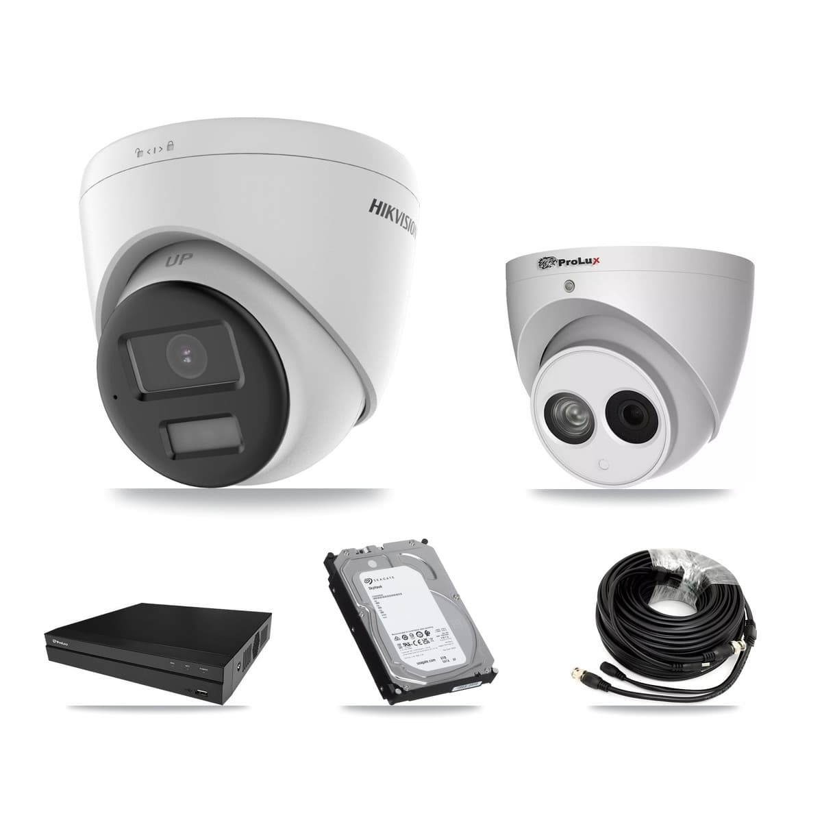 Hikvision & Prolux 8-Channel 4MP – 4K CCTV Kit — 5 4K + 1 4MP Turret Cameras + 2× 6TB Recording