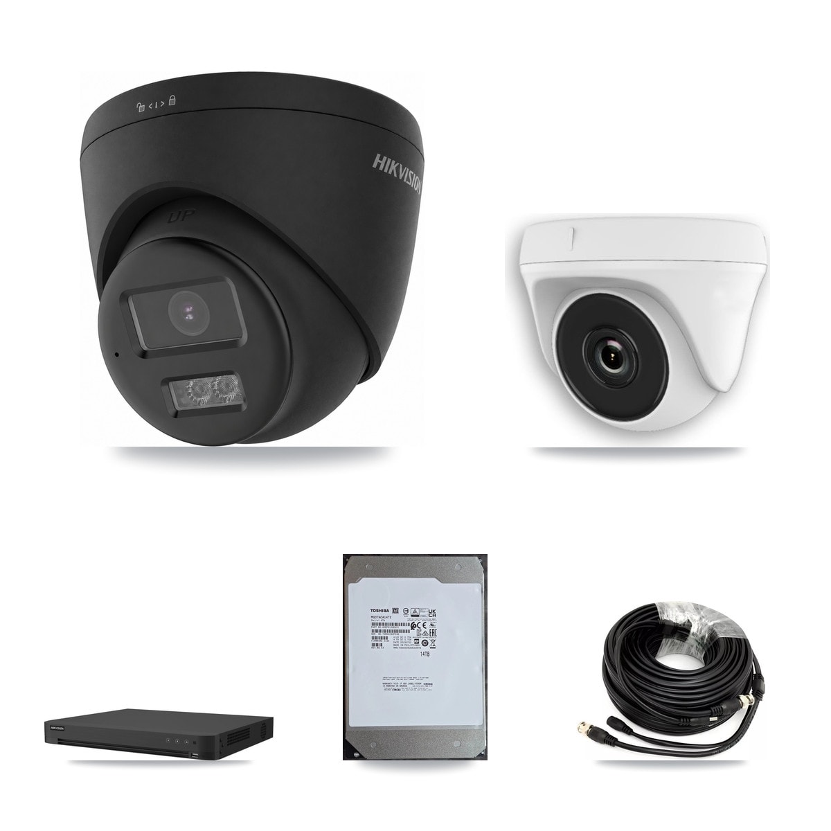 Hikvision 16-Channel 2MP – 4K CCTV Kit — 4 Black 4K Turret + 4 White 2MP Dome Cameras + 14TB Recording - Image 1