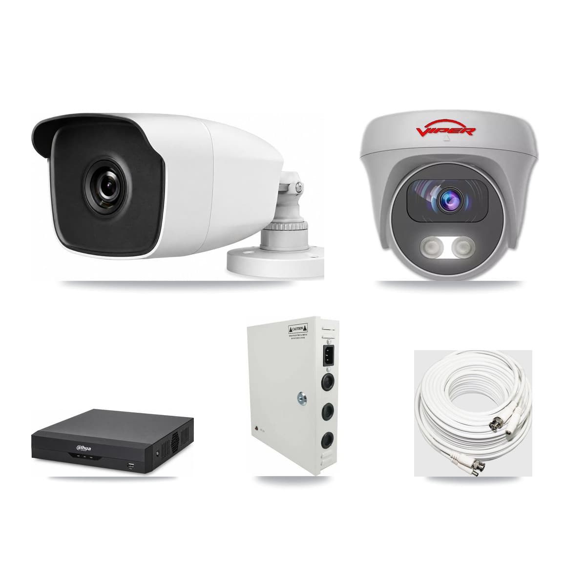 4-Channel 3MP – 5MP CCTV Kit — 1 3MP Bullet + 1 White 5MP Cameras + 3TB Recording (DH-XVR5104HS Recorder) - Image 1
