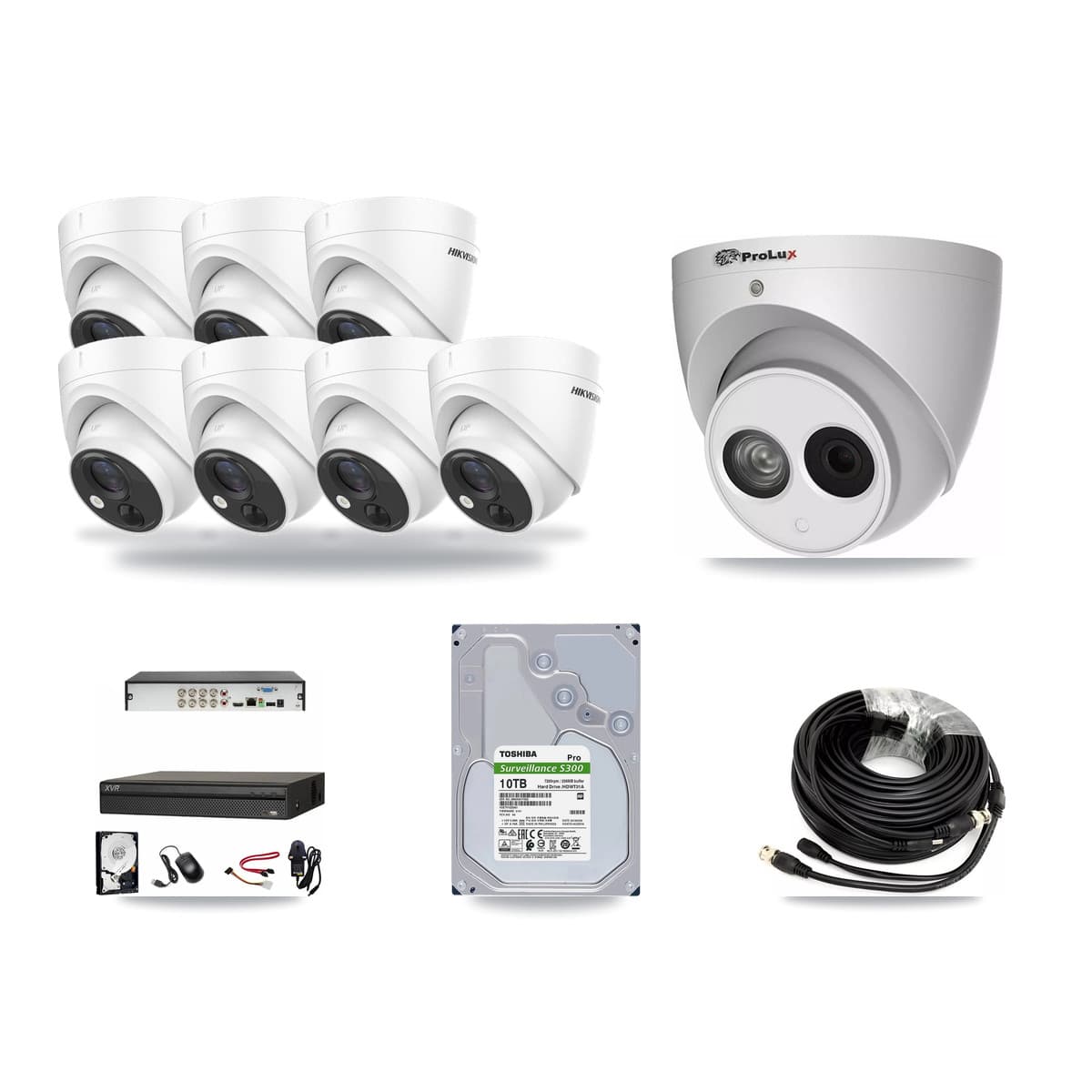 8-Channel 4MP – 5MP CCTV Kit — 7 DS-2CE71H0T 5MP + 1 PXC-612C4W-A 4MP Turret Cameras + 10TB Recording (XVR-3108AD Recorder) - Image 1