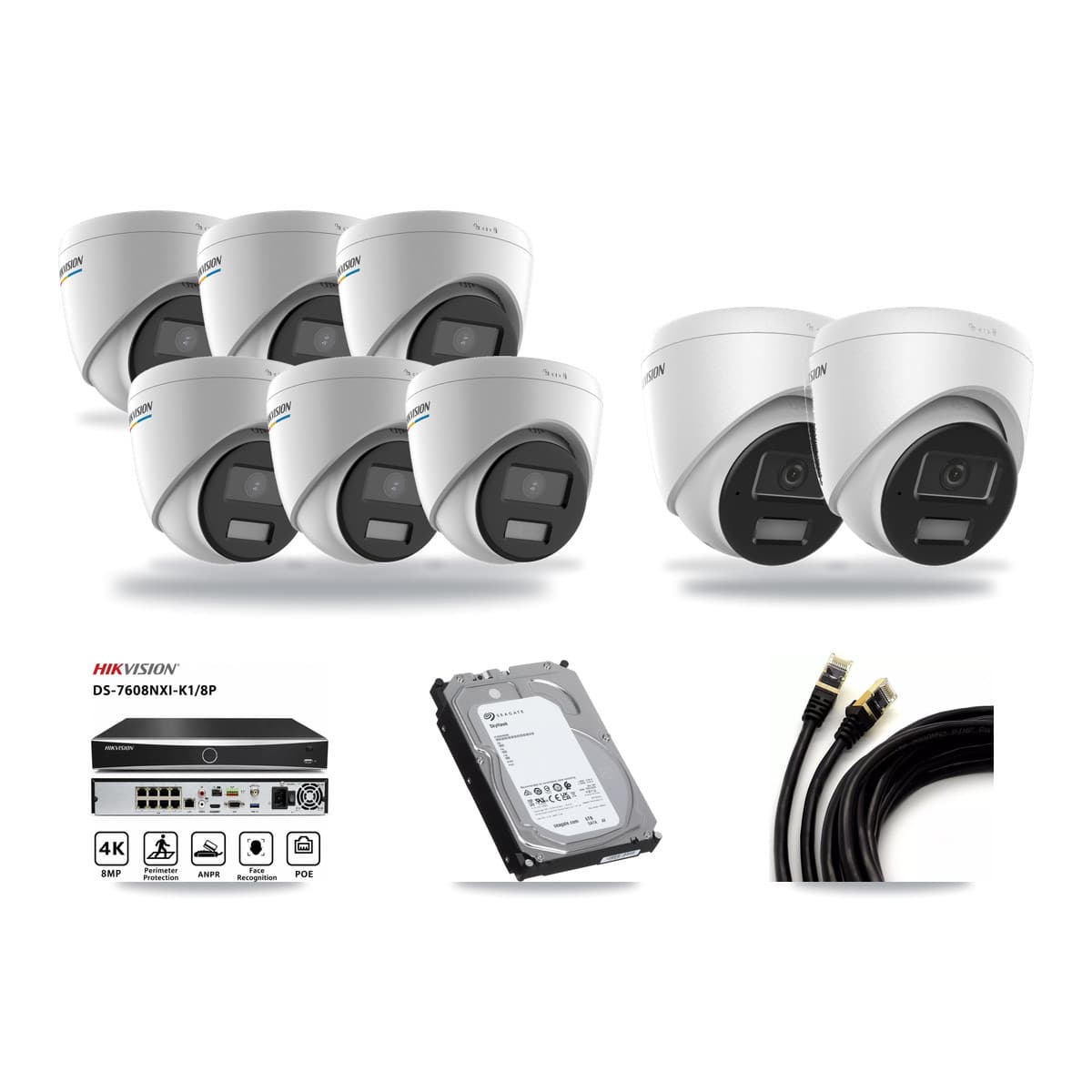 Hikvision 8-Channel 2MP – 4MP CCTV Kit — 6 2MP + 2 4MP Turret Cameras + 6TB Recording (DS-7608NXI Recorder) - Image 1