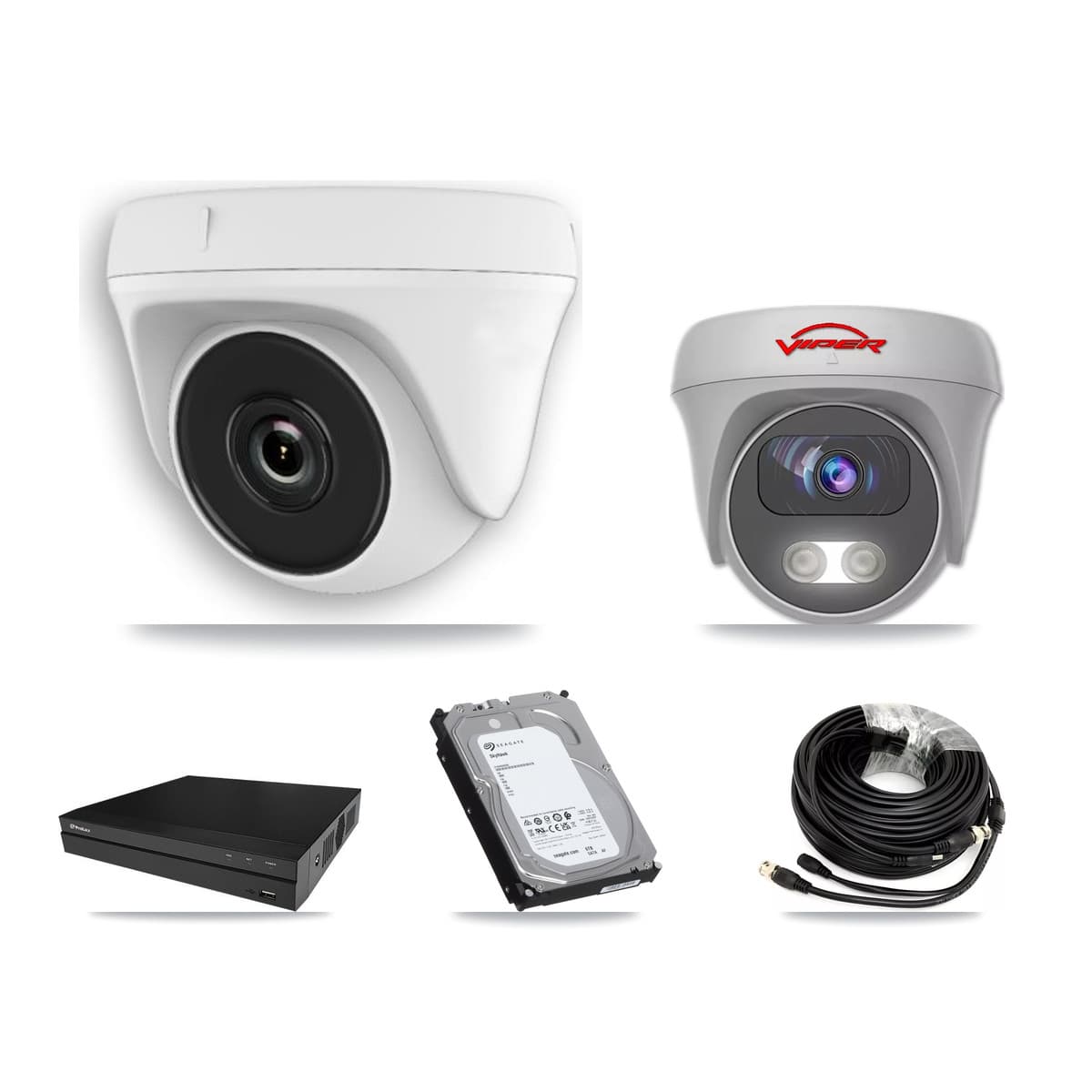 Viper & Prolux 8-Channel 2MP – 5MP CCTV Kit — 7 White 2MP Dome + 1 White 5MP Cameras + 6TB Recording (PXD-5208AN Recorder)