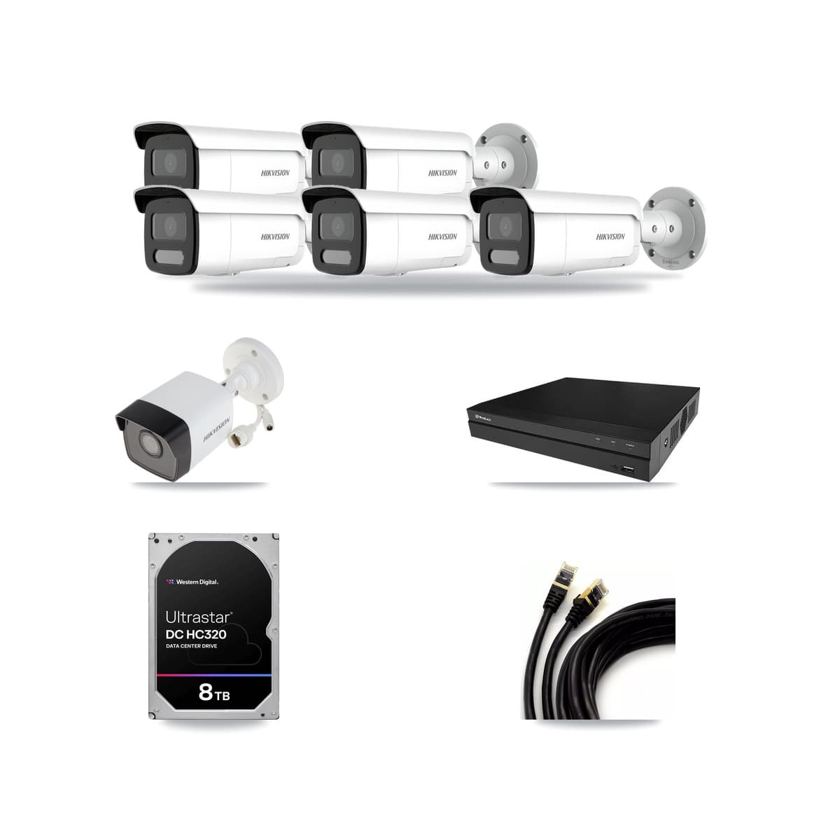 Hikvision & Prolux 8-Channel 4MP – 5MP CCTV Kit — 1 5MP + 5 4MP Bullet Cameras + 8TB Recording - Image 1